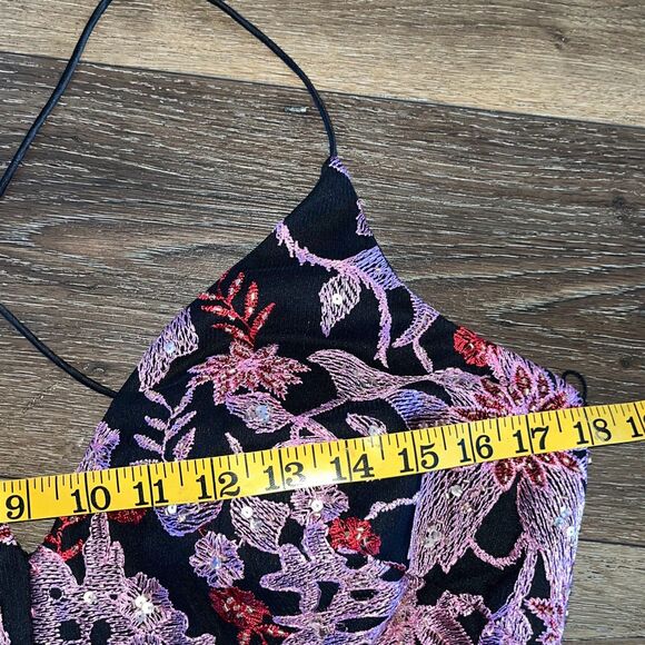 NWT Aidan Mattox Embroidered Ruffle Halter Short Dress Women's 10 Multicolor - Picture 4 of 10